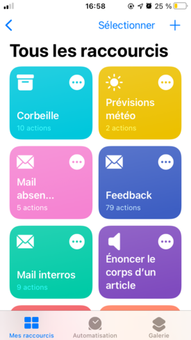 Application Raccourcis sur iOS